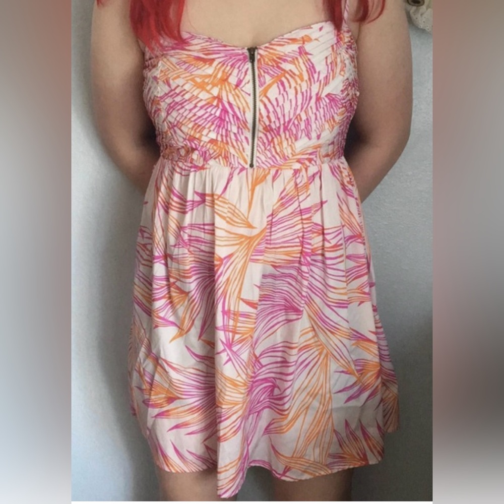 ROXY A Shore Thing Pintucked Palm Leaf Mini Dress w Exposed Front Zipper ZB4